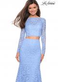 Picture of: Stretch Lace Long Sleeve Two Piece Prom Dress in Cloud Blue, Style: 27601, Detail Picture 10