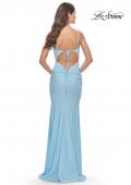 Picture of: Jeweled Modified Scoop Neck Jersey Dress with Open Back in Bright Colors in Cloud Blue, Style: 31414, Detail Picture 10
