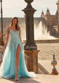 Picture of: Beaded A-Line Tulle Gown with Slit and Open Tie Back in Cloud Blue, Style: 33715, Detail Picture 10, Landscape