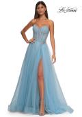Picture of: Strapless A-line Tulle Dress with Floral Waist Detail in Cloud Blue, Style: 32789, Detail Picture 11
