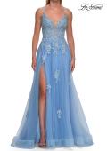 Picture of: Floral Beaded Tulle Gown with Slit and Lace-Up Back in Cloud Blue, Style: 33716, Detail Picture 11