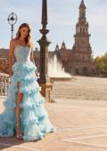 Picture of: Tiered Ruffle Gown with Strapless Corset Bodice and Rhinestones in Cloud Blue, Style: 33812, Detail Picture 11, Landscape
