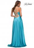 Picture of: Bright Satin Gown with Criss-Cross Ruched Top in Cloud Blue, Style: 30662, Detail Picture 12