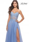Picture of: Rhinestone Tulle Gown with Sheer Lace Bodice in Cloud Blue, Style: 31367, Detail Picture 12