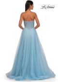 Picture of: Strapless A-line Tulle Dress with Floral Waist Detail in Cloud Blue, Style: 32789, Detail Picture 12