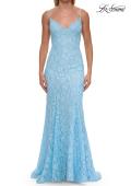 Picture of: Lace Fitted Gown with Sheer Back and Spaghetti Straps in Cloud Blue, Style: 33452, Detail Picture 12