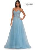 Picture of: Strapless A-line Tulle Dress with Floral Waist Detail in Cloud Blue, Style: 32789, Detail Picture 13