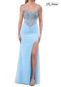 Picture of: Embroidered Corset Gown with Sheer Bodice and High Slit in Cloud Blue, Style: 33783, Detail Picture 13