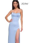 Picture of: Fitted Strapless Dress with Rhinestone Embellished Neckline and Slit in Cloud Blue, Style 32799, Detail Picture 14