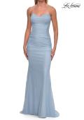 Picture of: Strapless Mesh Evening Gown with Ruching and Sheer Beaded Back in Cloud Blue, Style: 33431, Detail Picture 14