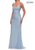 Picture of: Strapless Mesh Evening Gown with Ruching and Sheer Beaded Back in Cloud Blue, Style: 33431, Detail Picture 16