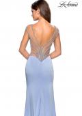 Picture of: Long Gown with Intricate Tape Beading and Illusion Detail in Cloud Blue, Style: 27081, Back Picture