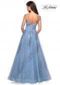 Picture of: Classic Lace A Line Dress with V Neckline and Pockets in Cloud Blue, Style: 27492, Back Picture