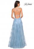 Picture of: Lace Prom Dress with Floral Detail and Side Leg Slit in Cloud Blue, Style: 27704, Back Picture