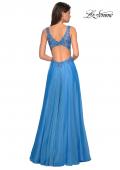 Picture of: Floor Length Chiffon Prom Dress with Sheer Floral Bodice in Cloud Blue, Style: 27751, Back Picture