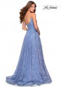 Picture of: Floral A-line Prom Gown with Sheer Bodice and Pockets in Cloud Blue, Style: 28386, Back Picture