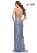 Picture of: Long Sequin Prom Dress with V Neck and Lace Up Back in Cloud Blue, Style 29913, Back Picture