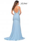 Picture of: Jewel Embellished Long Jersey Gown with Train in Cloud Blue, Back Picture