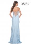 Picture of: Fitted Jersey Gown with Pretty Beaded Rhinestone Illusion Bodice in Cloud Blue, Style: 32089, Back Picture