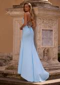 Picture of: Open Back Prom Dress with Rhinestone Detail Neckline in Cloud Blue, Style: 32851, Back Picture