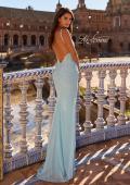 Picture of: Rhinestones Lace Fitted Gown with Scoop Neck and Low Back in Cloud Blue, Style: 33721, Back Picture