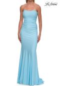 Picture of: Strapless Fitted Jersey Evening Gown with Ruching in Cloud Blue, Style: 33403, Detail Picture 20