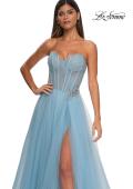 Picture of: Strapless A-line Tulle Dress with Floral Waist Detail in Cloud Blue, Style: 32789, Detail Picture 22