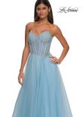 Picture of: Strapless A-line Tulle Dress with Floral Waist Detail in Cloud Blue, Style: 32789, Detail Picture 24