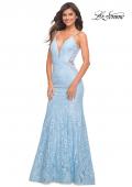 Picture of: Long Mermaid Lace Dress with Back Rhinestone Detail in Cloud Blue, Style: 28355, Detail Picture 26