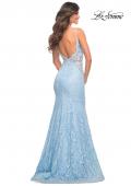Picture of: Long Mermaid Lace Dress with Back Rhinestone Detail in Cloud Blue, Style: 28355, Detail Picture 27