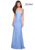 Picture of: Stretch Lace Long Dress with Open Strappy Back in Cloud Blue, Style: 27623, Detail Picture 1