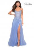 Picture of: Long Tulle Ball Gown with Cascading Rhinestones in Cloud Blue, Style: 27750, Detail Picture 1