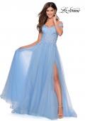 Picture of: Off the Shoulder Tulle Gown with Sheer Floral Bodice in Cloud Blue, Style: 28598, Detail Picture 1
