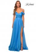 Picture of: Off the Shoulder Chiffon Dress with Scoop Back in Cloud Blue, Style: 28942, Detail Picture 1
