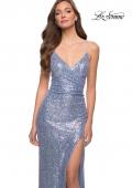 Picture of: Long Sequin Prom Dress with V Neck and Lace Up Back in Cloud Blue, Style 29913, Detail Picture 1