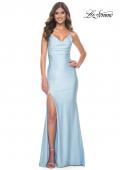 Picture of: Chic Jersey Dress with Draped Neck and Open Back in Cloud Blue, Style: 31878, Detail Picture 1