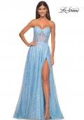 Picture of: Sequin Rhinestone A-Line Tulle Sweetheart Gown with Lace Up Back in Cloud Blue, Style: 32136, Detail Picture 1