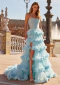 Picture of: Tiered Ruffle Gown with Strapless Corset Bodice and Rhinestones in Cloud Blue, Style: 33812, Detail Picture 1
