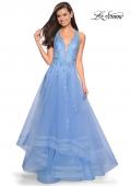 Picture of: Racer Back Lace Embellished Floor Length Ball Gown in Cloud Blue, Style: 27603, Detail Picture 2