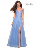 Picture of: Long Tulle Prom Dress with Embellished Bodice and Slit in Cloud Blue, Style: 27646, Detail Picture 2