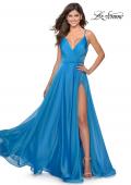 Picture of: Chiffon Prom Dress with Pleated Bodice and Pockets in Cloud Blue, Style: 28611, Detail Picture 2