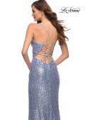 Picture of: Long Sequin Prom Dress with V Neck and Lace Up Back in Cloud Blue, Style 29913, Detail Picture 2