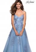 Picture of: Classic Lace A Line Dress with V Neckline and Pockets in Cloud Blue, Style: 27492, Detail Picture 3