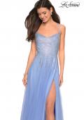 Picture of: Long Tulle Ball Gown with Cascading Rhinestones in Cloud Blue, Style: 27750, Detail Picture 3