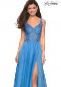 Picture of: Floor Length Chiffon Prom Dress with Sheer Floral Bodice in Cloud Blue, Style: 27751, Detail Picture 3