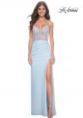 Picture of: Fitted Jersey Gown with Pretty Beaded Rhinestone Illusion Bodice in Cloud Blue, Style: 32089, Detail Picture 3