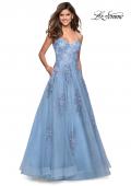 Picture of: Classic Lace A Line Dress with V Neckline and Pockets in Cloud Blue, Style: 27492, Detail Picture 4