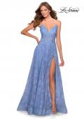 Picture of: Floral A-line Prom Gown with Sheer Bodice and Pockets in Cloud Blue, Style: 28386, Detail Picture 4