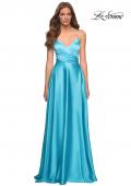 Picture of: Bright Satin Gown with Criss-Cross Ruched Top in Blue, Style: 30662, Detail Picture 4