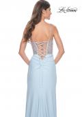 Picture of: Fitted Jersey Gown with Pretty Beaded Rhinestone Illusion Bodice in Cloud Blue, Style: 32089, Detail Picture 4